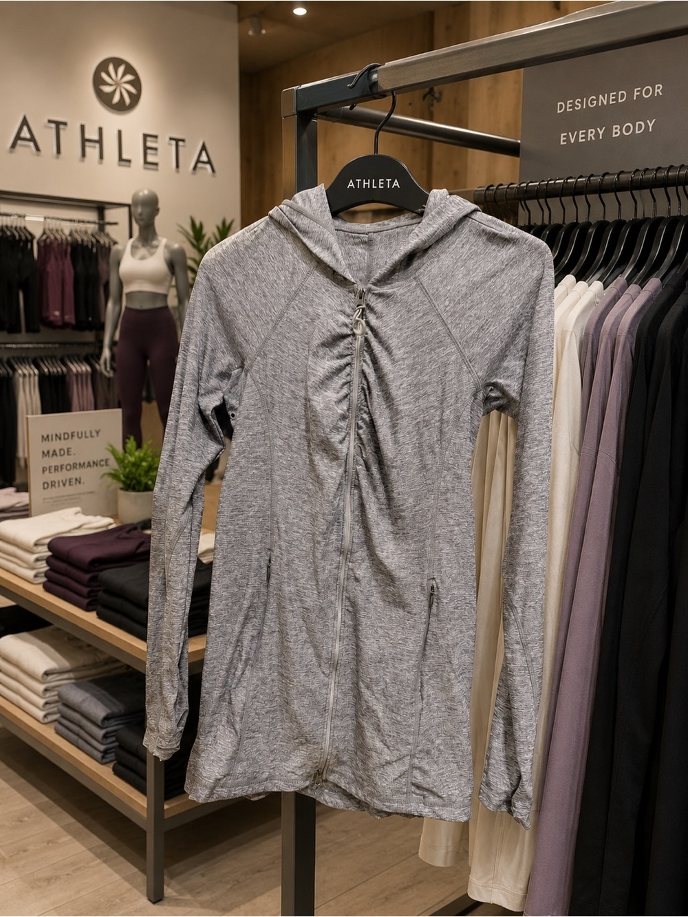 Athleta Women's Ruched Grey Zip-Up Hoodie XS